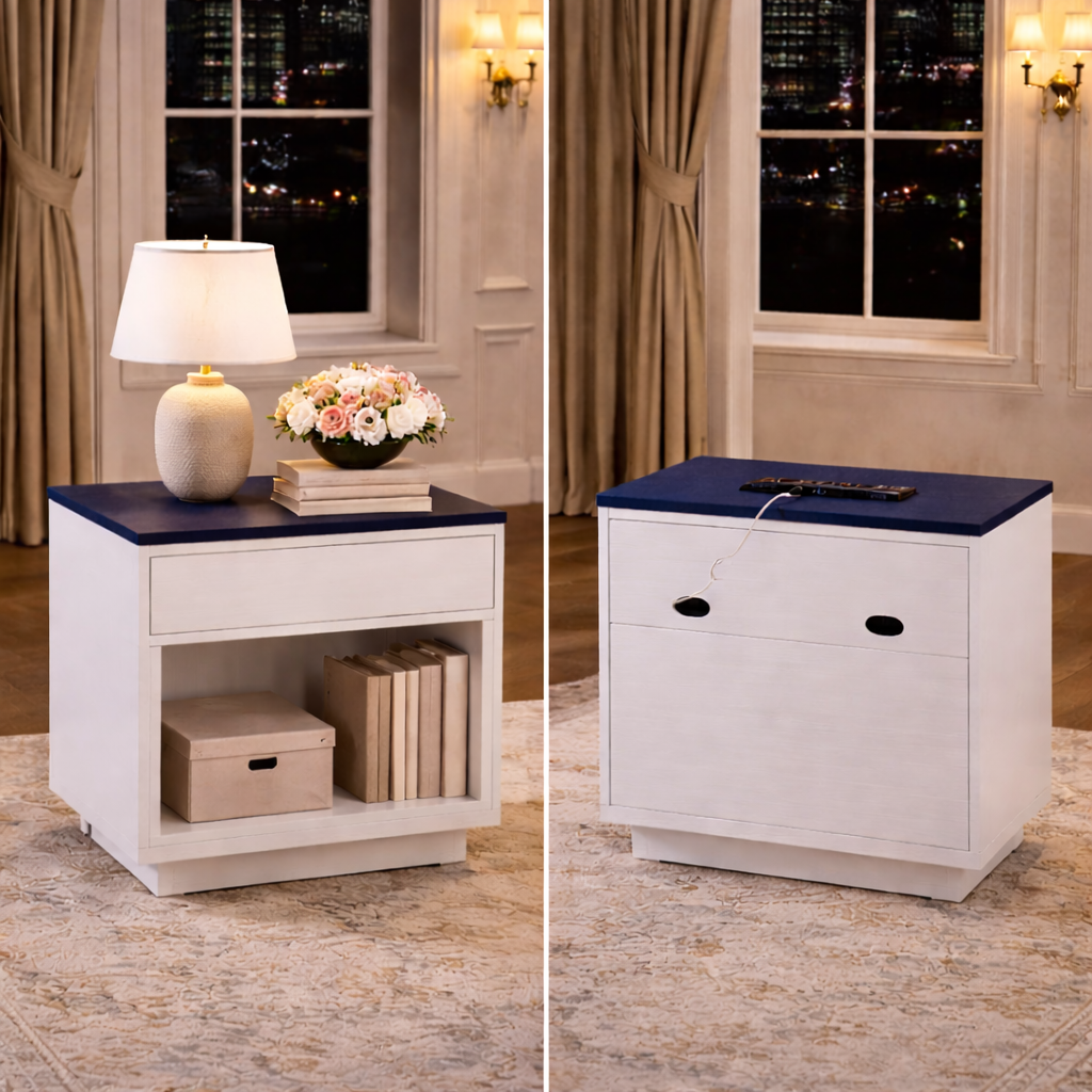 Queen White Velvet Platform Bed with Adjustable Headboard and 2 Drawer Nightstands Set - Image 5