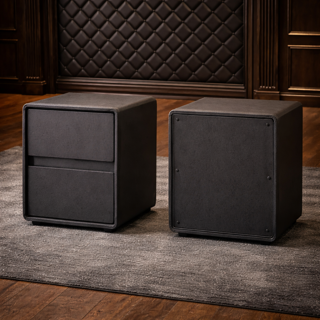 Queen Velvet Platform Bed with Adjustable Headboard and 2 Black Faux Leather Nightstands Set - Image 5