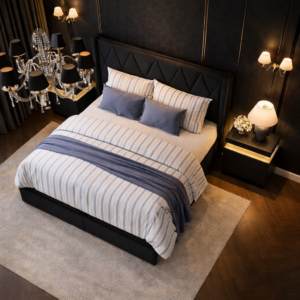 Alternative view of Queen Upholstered Storage Bed with 4 Drawers and Charging Headboard with 2 Black Nightstands Set