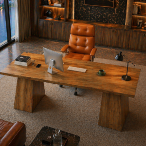Alternative view of 63” Executive Desk with Power Outlets & Storage + Ergonomic Wide Office Chair (Oak/Cognac)
