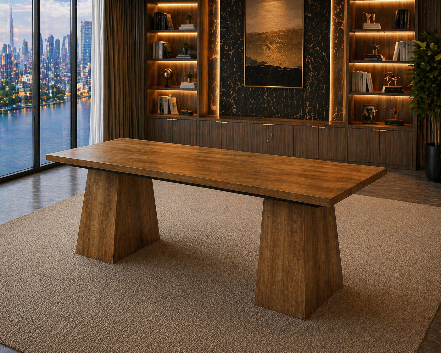 63” Executive Desk with Power Outlets & Storage + Ergonomic Wide Office Chair (Oak/Cognac) - Image 4