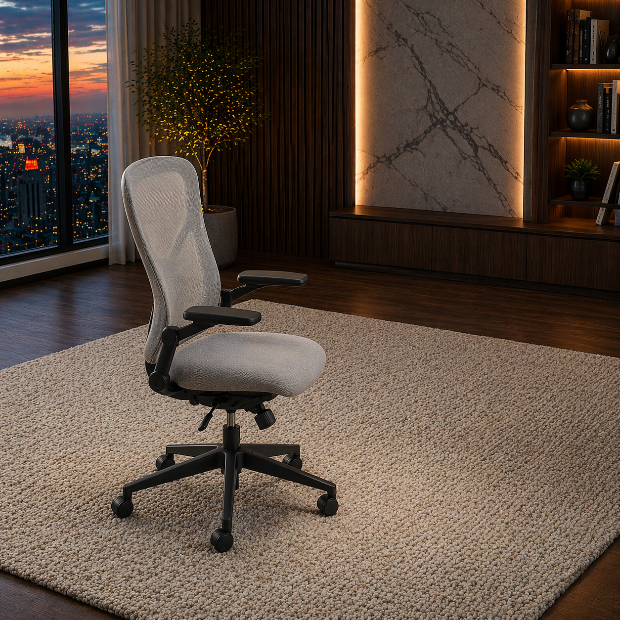 59" Executive Desk with Storage & Keyboard Tray + Ergonomic Mesh Office Chair Set, Gray - Image 5