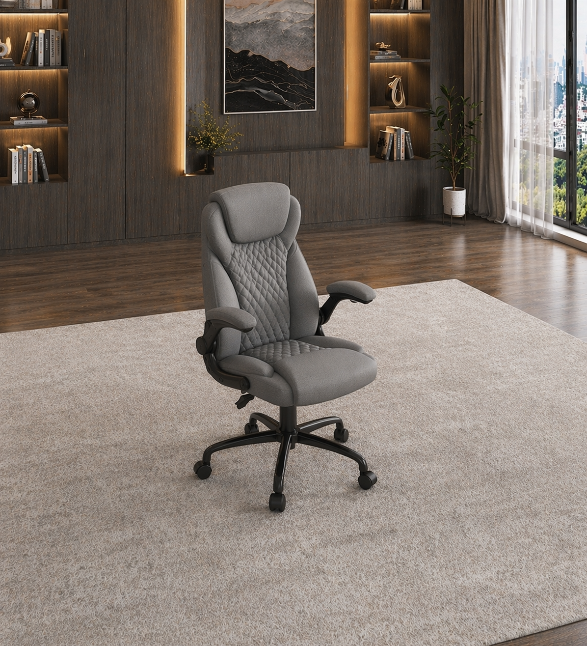 63" Farmhouse Executive Desk with Storage Cabinet & Ergonomic High-Back Chair Set White - Image 5