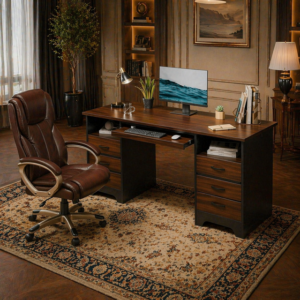 Alternative view of 59" Executive Home Office Desk & High Back Swivel Chair Set with Storage, Grey