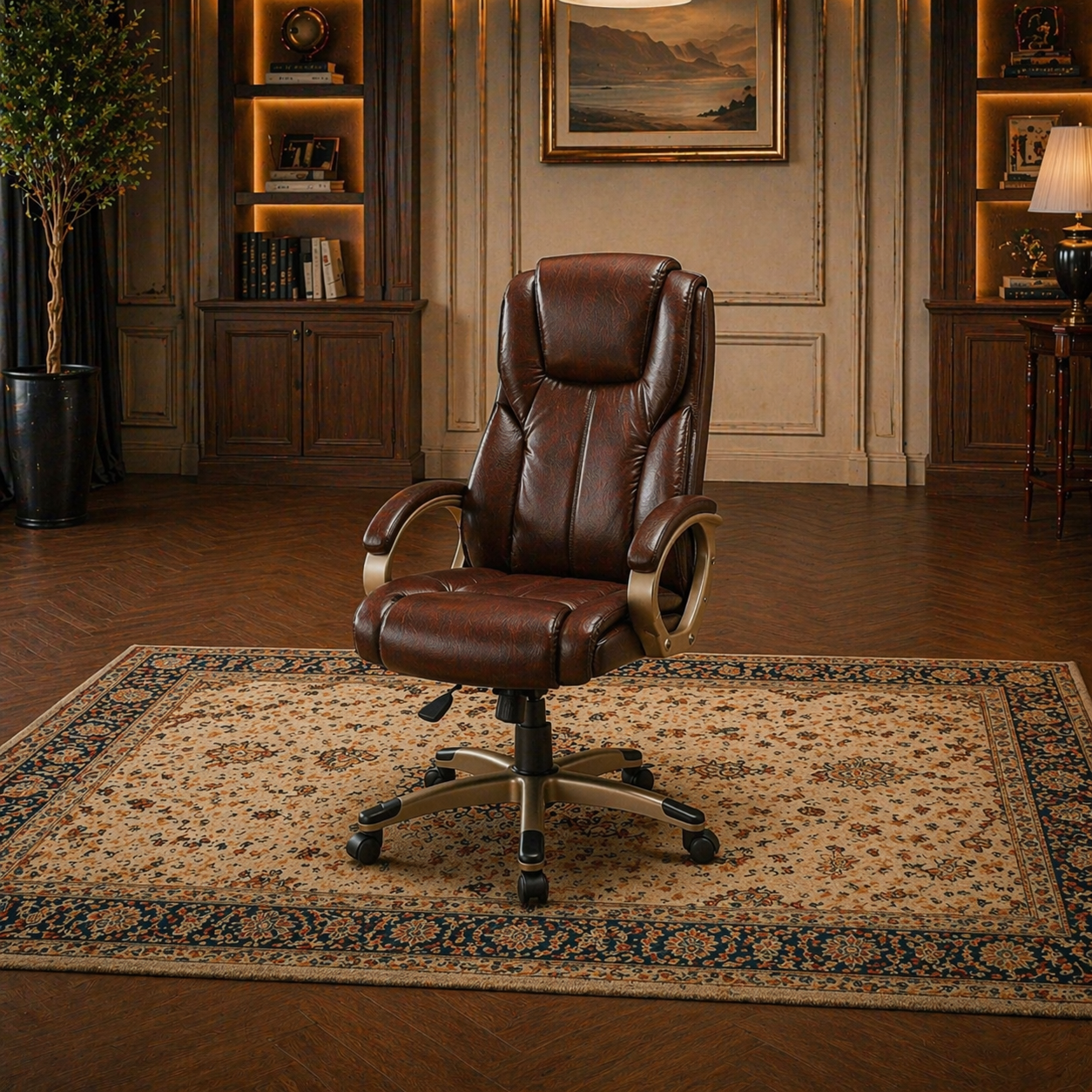 59" Executive Home Office Desk & High Back Swivel Chair Set with Storage, Grey - Image 6