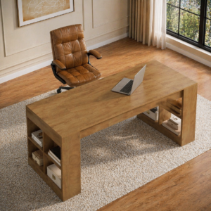 Alternative view of 71" Executive Desk with Storage Shelves & Ergonomic High-Back Office Chair Set, Rustic Brown