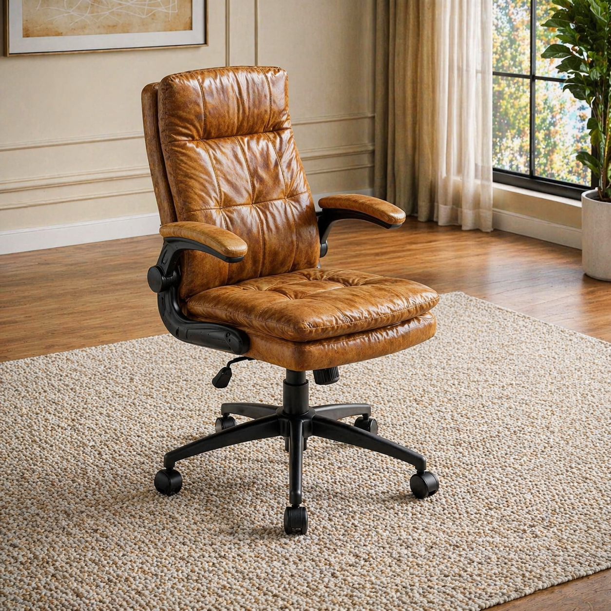 71" Executive Desk with Storage Shelves & Ergonomic High-Back Office Chair Set, Rustic Brown - Image 5